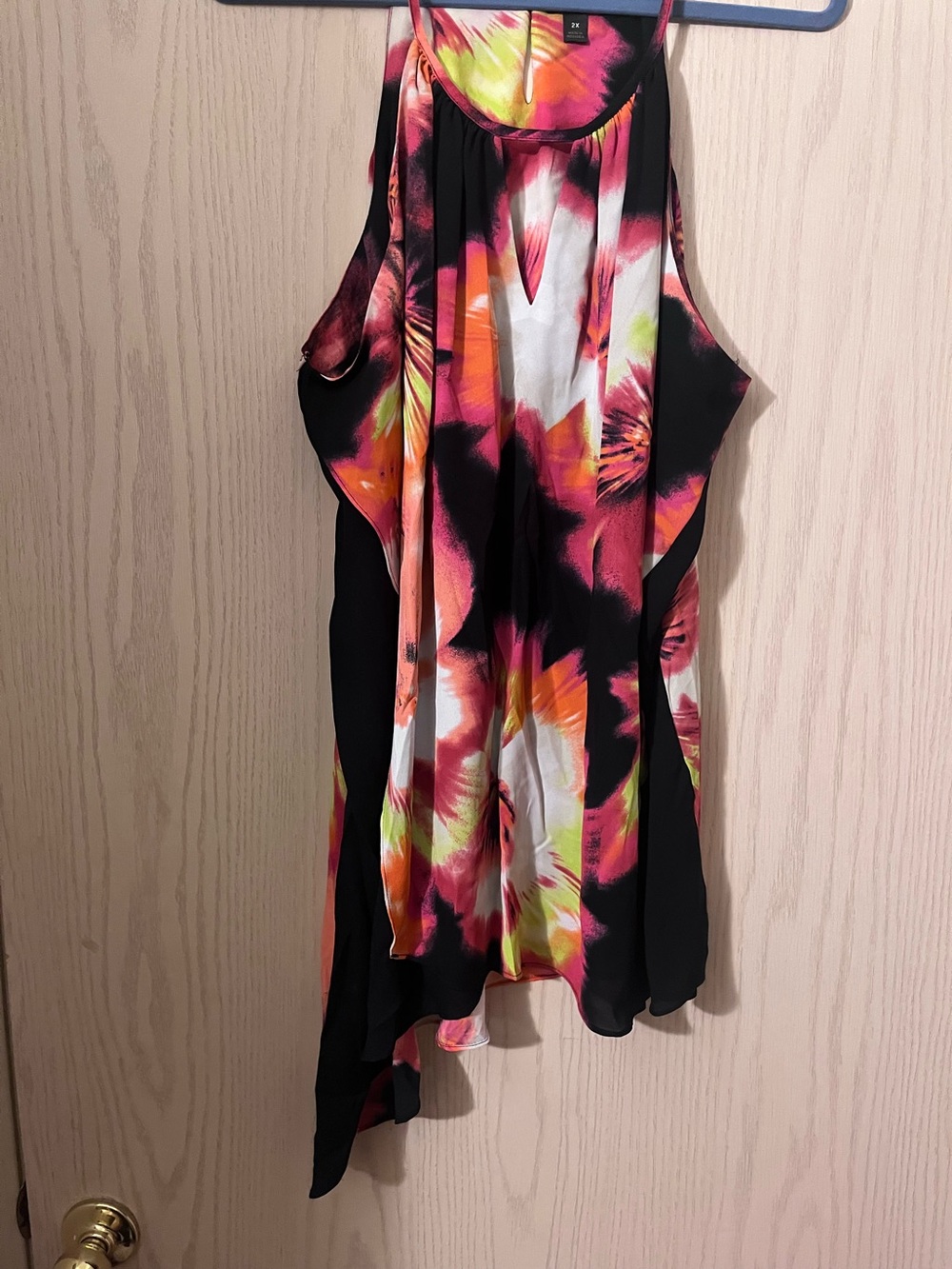 Worthington Flowy Sleeveless Floral Tie-Dye Top in Black, Pink & Yellow